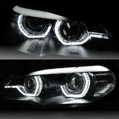 Scheinwerfer mit weißem Standlicht und Ringen, LED Tagfahrlicht-Optik für BMW E90 E91