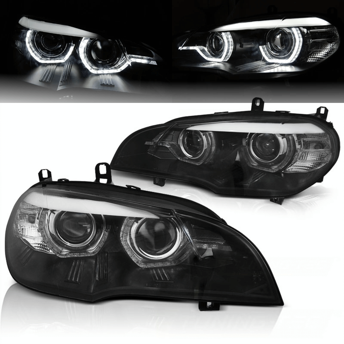 Xenon Scheinwerfer Set Angel Eyes für BMW X5 E70 2007–2010 Schwarz+Kurvenlicht