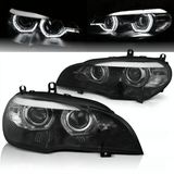 Xenon Scheinwerfer Set Angel Eyes für BMW X5 E70 2007–2010 Schwarz+Kurvenlicht