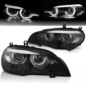 Xenon Scheinwerfer Set Angel Eyes für BMW X5 E70 2007–2010 Schwarz+Kurvenlicht - CR Tuning