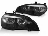 Schwarze LED Scheinwerfer für BMW X5 E70 mit Ringen und Tagfahrlichtstreifen