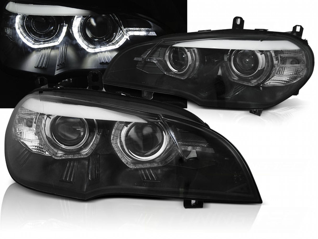 LED Scheinwerfer Set Schwarz AFS 2007-2013 für BMW X5 E70 Angel Eyes