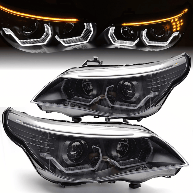 3D Angel Eyes Scheinwerfer Set Schwarz für BMW 5er E60 E61 2003-2007 - CR Tuning