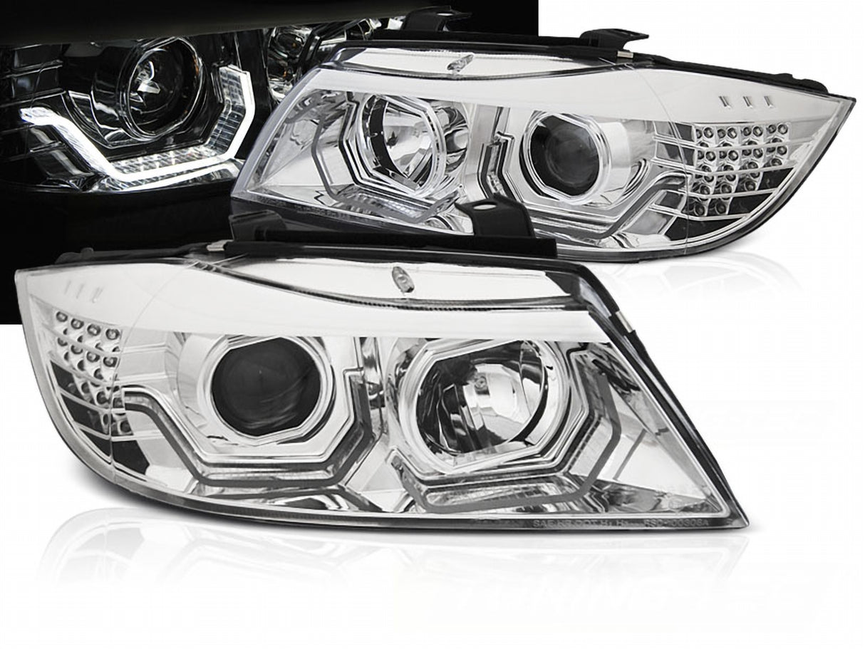3D Angel Eyes Scheinwerfer Chrom für BMW 3er E90 E91 2005-2008 Tuning Zubehör