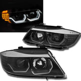 LED Angel Eyes Scheinwerfer Set 3D schwarz für BMW E90/E91 03/2005-08/2008