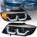 3D Angel Eyes LED Scheinwerfer Set Schwarz für BMW 3er E90 E91 Limousine & Kombi 2005–2008