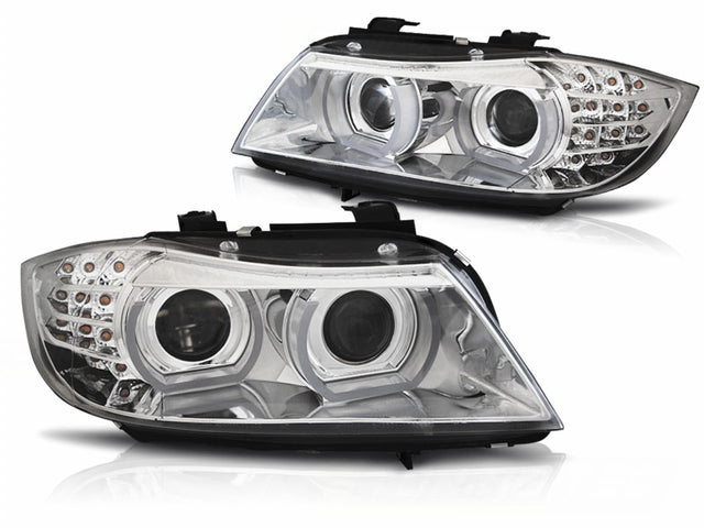 Angel Eyes Xenon Scheinwerfer Set Chrom für BMW 3er E90 E91 2009-2011