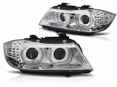 3D Angel Eyes Xenon Scheinwerfer Set mit LED Tagfahrlicht Chrom für BMW 3er E90 E91 2009–2011 AFS kompatibel - CR Tuning