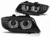 Schwarze LED Scheinwerfer für BMW E90 E91 mit Angel Eyes und Blinker