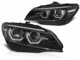 Schwarze LED Scheinwerfer für BMW E90 E91 mit Tagfahrlicht und Angel Eyes, Tuning Scheinwerfer