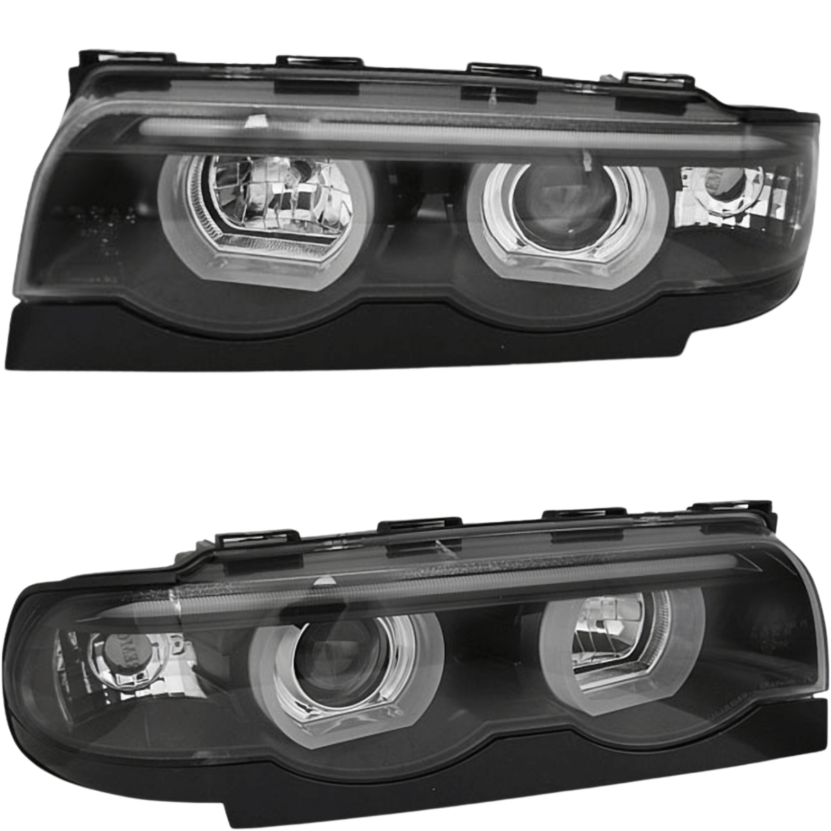 3D LED Angel Eyes Halogen Scheinwerfer Set für BMW 7er E38 1994–2001 Schwarz - CR Tuning