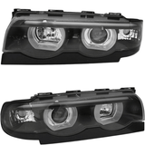 3D LED Angel Eyes Halogen Scheinwerfer Set für BMW 7er E38 1994–2001 Schwarz - CR Tuning