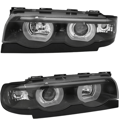 3D LED Angel Eyes Halogen Scheinwerfer Set für BMW 7er E38 1994–2001 Schwarz - CR Tuning