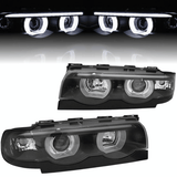 3D LED Angel Eyes Halogen Scheinwerfer Set für BMW 7er E38 1994–2001 Schwarz - CR Tuning