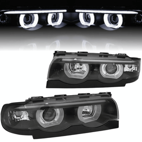 3D LED Angel Eyes Halogen Scheinwerfer Set für BMW 7er E38 1994–2001 Schwarz - CR Tuning