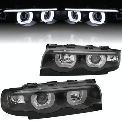 3D LED Angel Eyes Halogen Scheinwerfer Set für BMW 7er E38 1994–2001 Schwarz