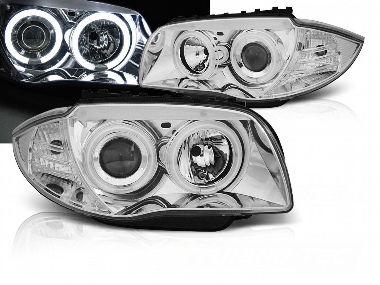 CCFL Angel Eyes Scheinwerfer Chrom für BMW 1er E87 E88, LED Tagfahrlicht Tuning