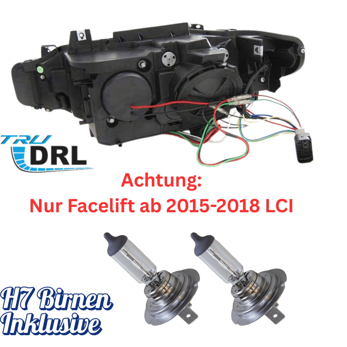 TRU DRL Scheinwerfer mit H7 Birnen für BMW F30 LCI ab 2015, Tagfahrlicht-Nachrüstung