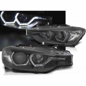Scheinwerfer Set Schwarz mit Angel Eyes LED Tagfahrlicht für BMW 3er F30 F31 LCI