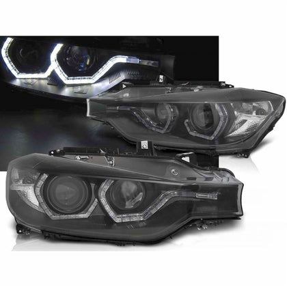 Angel Eyes LED Scheinwerfer Set Schwarz für BMW 3er F30 F31 LCI 2015–2018 mit LED Tagfahrlicht