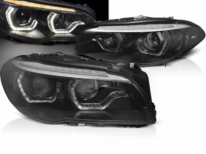 Xenon Angel Eyes Scheinwerfer Set Schwarz für BMW 5er F10 F11 2010–2013 mit LED Tagfahrlicht, sequentiellem Blinker