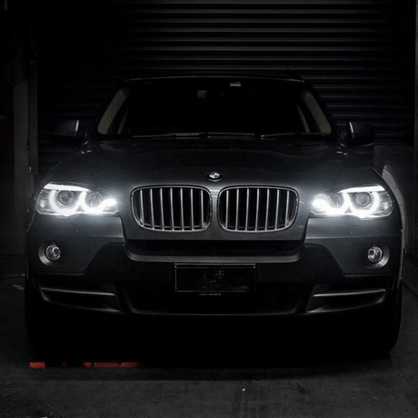 Angel Eyes LED Scheinwerfer Set Schwarz für BMW X5 E70 2007–2013 ohne AFS