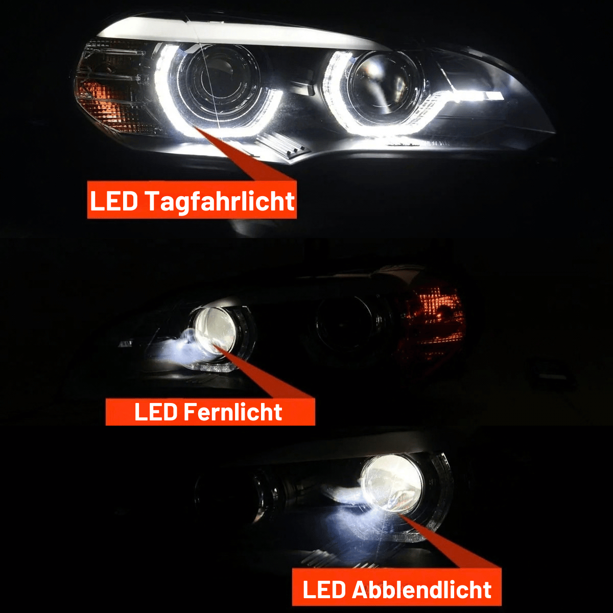 Angel Eyes LED Scheinwerfer Set Schwarz für BMW X5 E70 2007–2013 ohne AFS