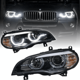 Angel Eyes LED Scheinwerfer Set Schwarz für BMW X5 E70 2007–2013 ohne AFS
