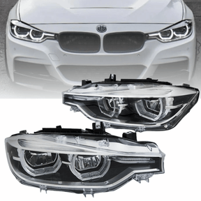 Voll LED Scheinwerfer Set Angel Eyes Schwarz für BMW 3er F30 F31 LCI mit LED Tagfahrlicht