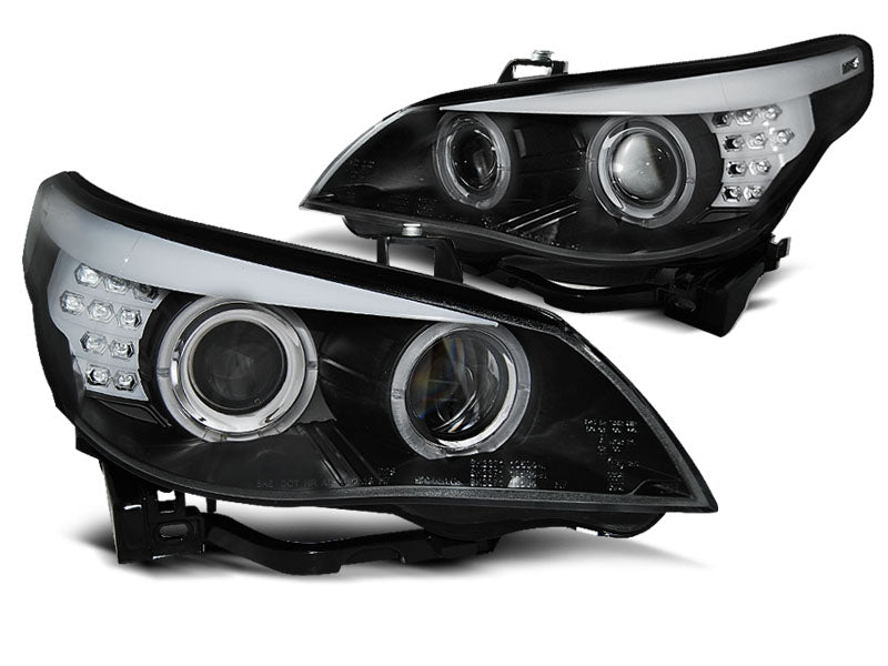 Angel Eyes Xenon Scheinwerfer Set Schwarz mit LED Blinker für BMW 5er E60 E61 2003-2004