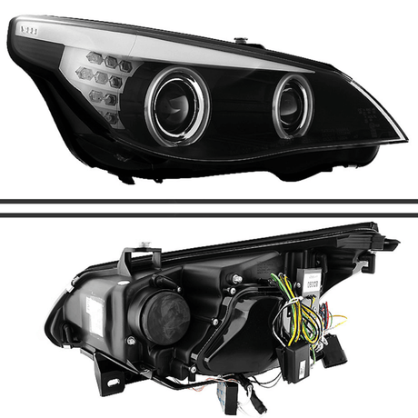 Schwarze LED-Scheinwerfer mit Tagfahrlicht für BMW E90 E91, Doppelangel Eye