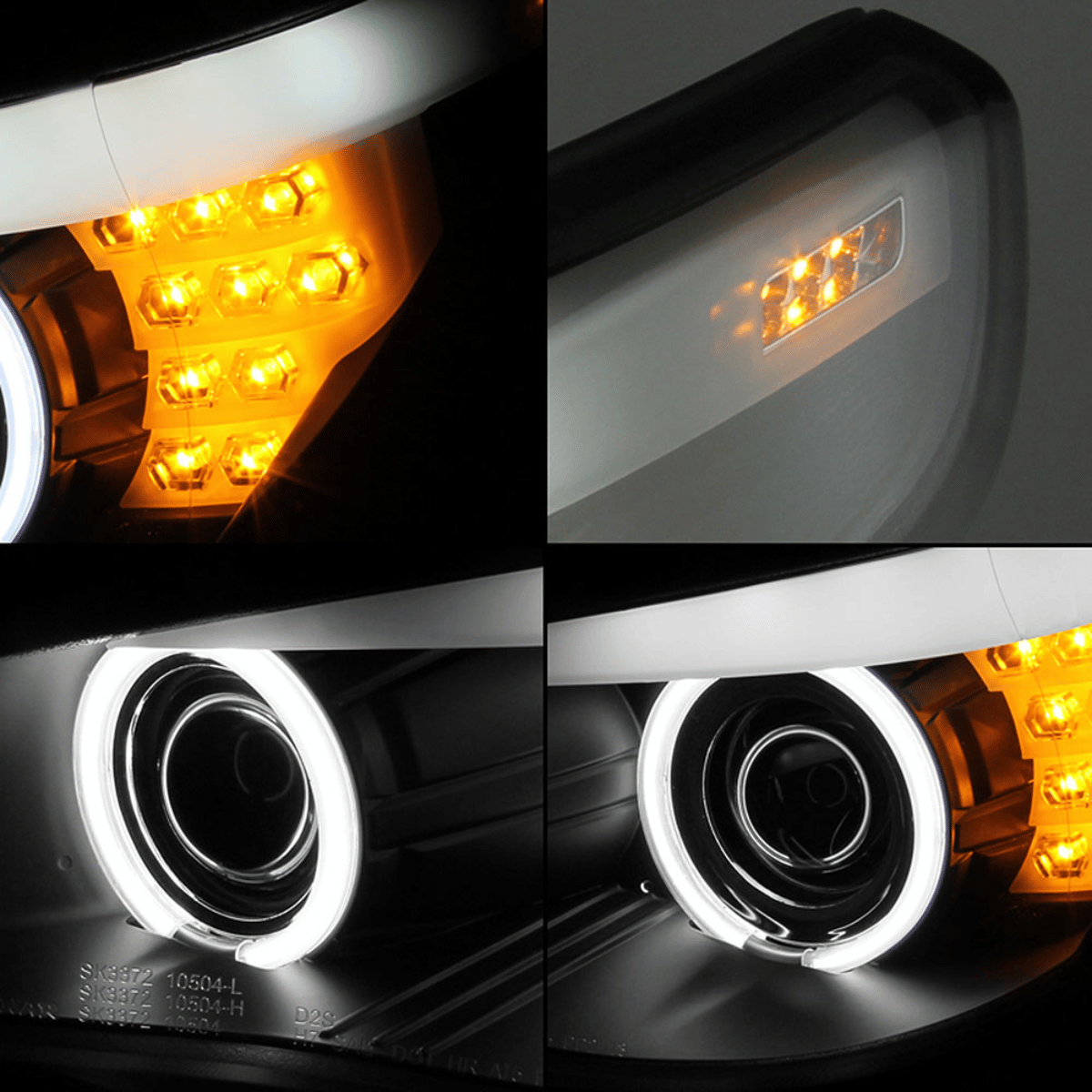 LED Scheinwerfer mit Tagfahrlicht Ringen und gelben Blinkern für Fahrzeuge, Tuning Scheinwerfer