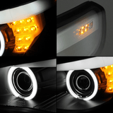 LED Scheinwerfer mit Tagfahrlicht Ringen und gelben Blinkern für Fahrzeuge, Tuning Scheinwerfer