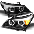 Scheinwerfer Set Schwarz mit CCFL Angel Eyes und LED Blinker für BMW 5er E60 E61 Xenon
