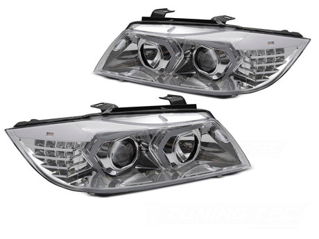 LED Scheinwerfer Set Chrom für BMW 3er E90 E91 2005-2008 Tuning Scheinwerfer