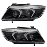 LED Angel Eyes Scheinwerfer Set 3D schwarz für BMW E90/E91 03/2005-08/2008