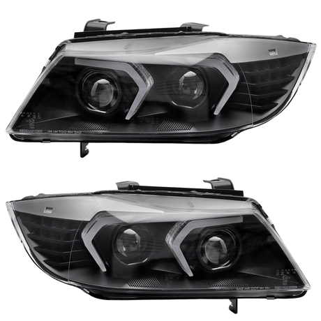 Schwarze LED-Scheinwerfer für BMW E90 E91 mit Tagfahrlicht-Optik, CR-Tuning