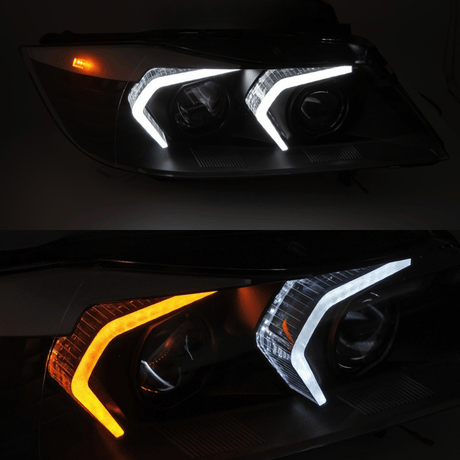 LED Scheinwerfer für BMW E90 E91 mit Tagfahrlichtern und Blinker in Weiß und Orange