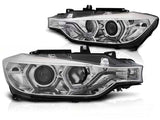 Angel Eyes Scheinwerfer Chrom für BMW 3er F30 F31 mit gelben LED Tagfahrlichtern