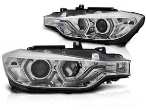 Angel Eyes Scheinwerfer Chrom für BMW 3er F30 F31 mit gelben LED Tagfahrlichtern