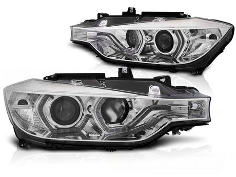 Angel Eyes Scheinwerfer Chrom für BMW 3er F30 F31 mit gelben LED Tagfahrlichtern
