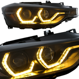 Angel Eyes Scheinwerfer Set Schwarz für BMW 3er F30 F31 2011–2015 mit gelben LED Tagfahrlichtern