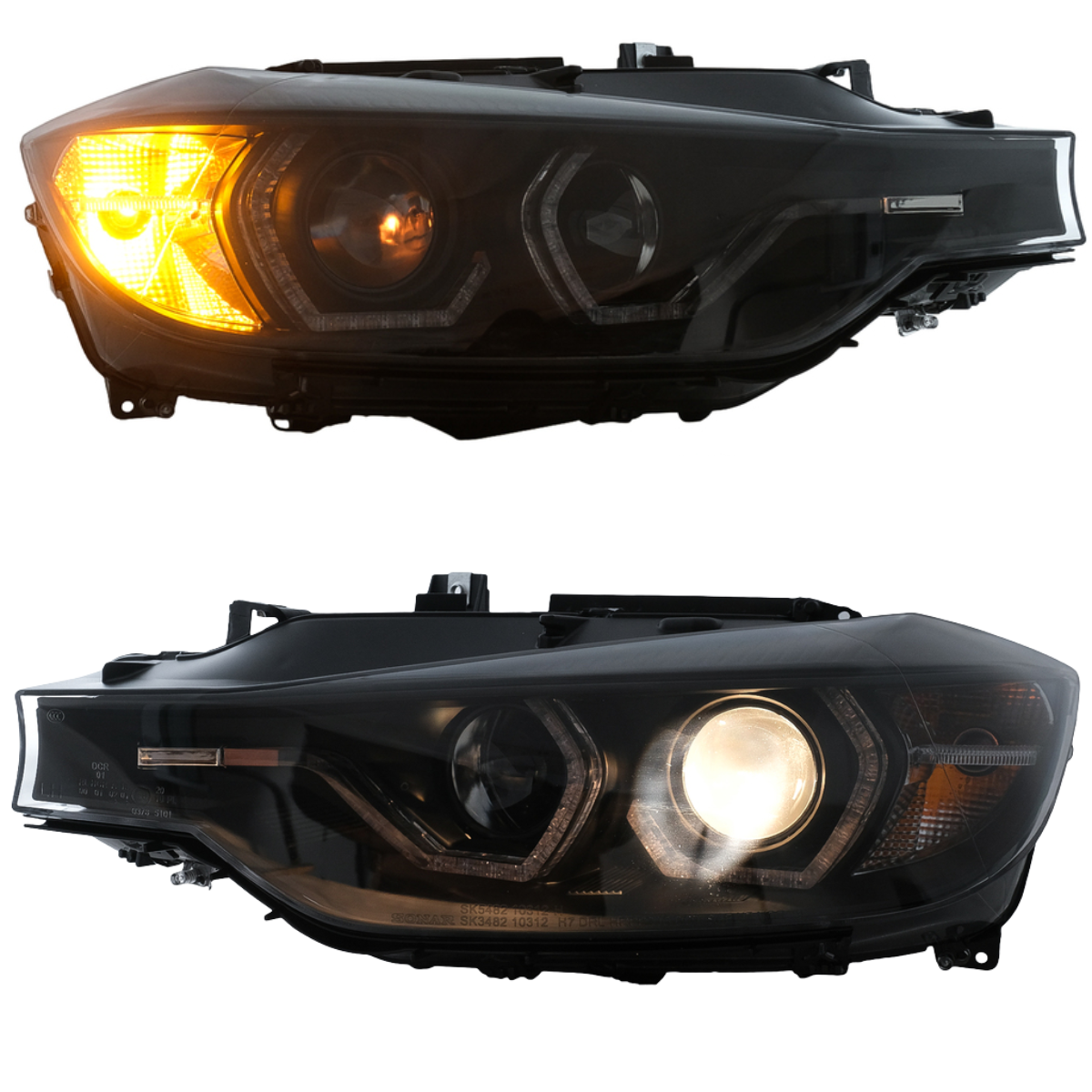 Angel Eyes Scheinwerfer Set Schwarz für BMW 3er F30 F31 2011–2015 mit gelben LED Tagfahrlichtern