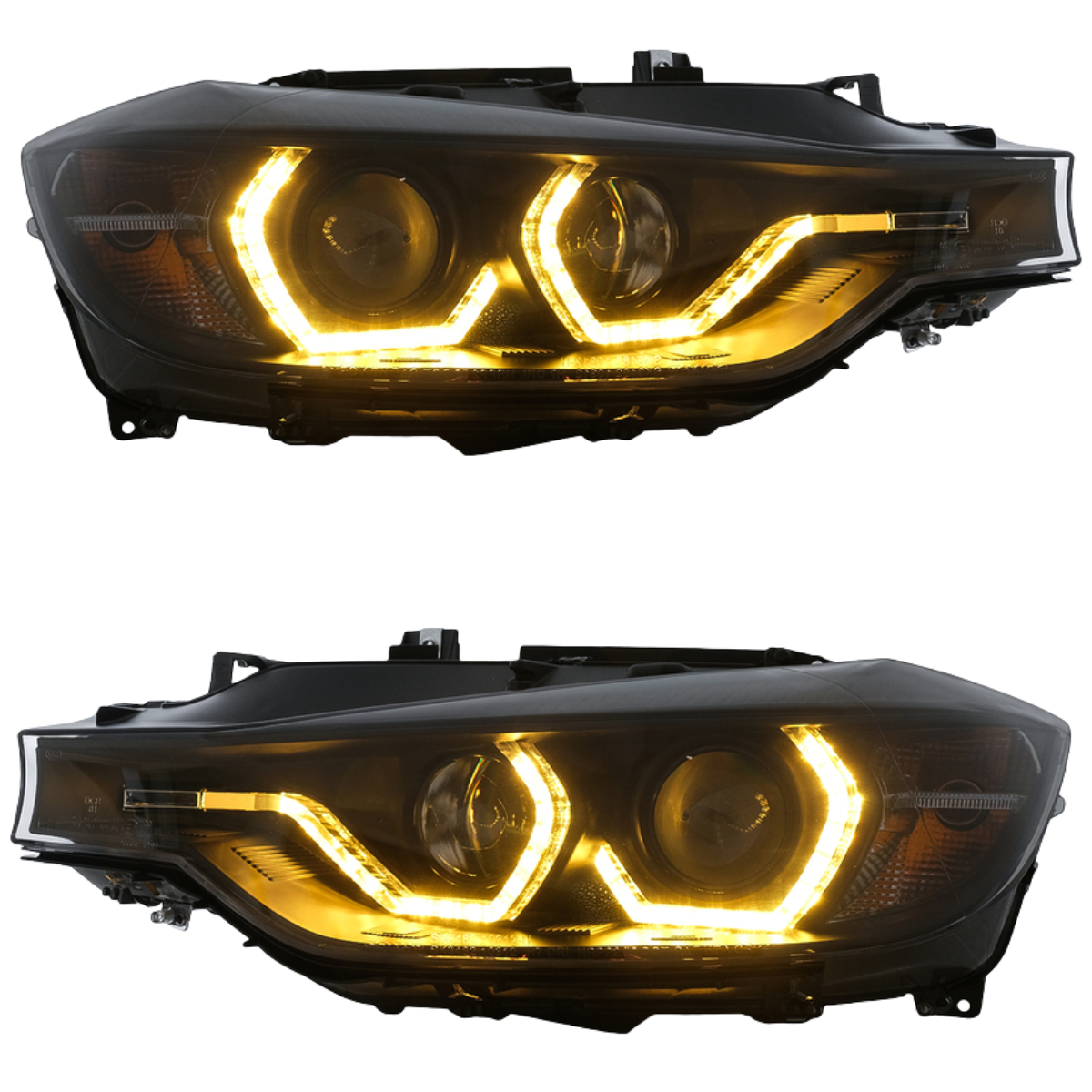 Angel Eyes Scheinwerfer Set Schwarz für BMW 3er F30 F31 2011–2015 mit gelben LED Tagfahrlichtern