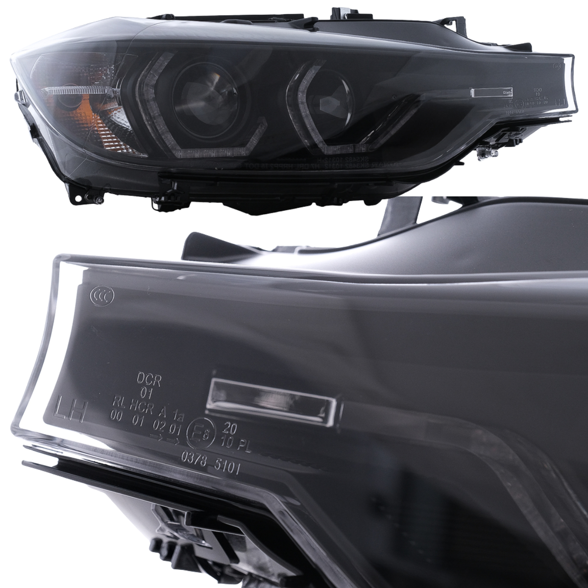 Angel Eyes Scheinwerfer Set Schwarz für BMW 3er F30 F31 2011–2015 mit gelben LED Tagfahrlichtern