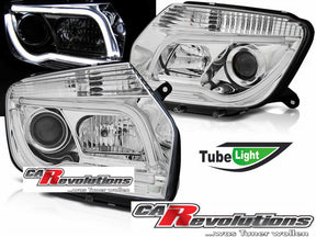 Chrom LED Light Tube Scheinwerfer für Dacia Duster 2010-2014, Tuning Scheinwerfer