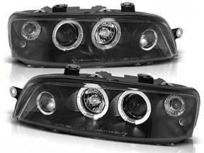 Schwarze LED Angel Eyes Scheinwerfer für Fiat Punto 2 1999-2003, Tuning Scheinwerfer Set