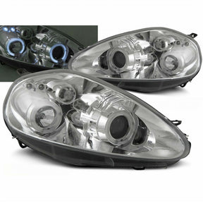 Angel Eyes Scheinwerfer Set Fiat G Punto 2005-2008 chrom mit blauen Ringen