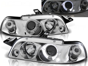 Angel Eyes Scheinwerfer chrom für Fiat Punto 93-99, LED Tagfahrlicht, Tuning Scheinwerfer