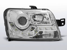 Chrom LED Scheinwerfer für Fiat Panda 03-2012 mit Tagfahrlicht-Optik und Ring-Standlicht